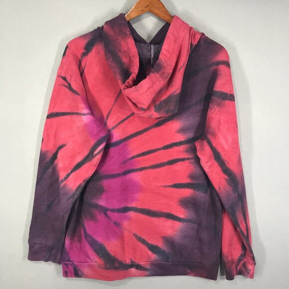 PINK Victoria's Secret Campus Hoodie Women's Large Pink Magenta Tie Dye Pullover - Picture 2 of 11